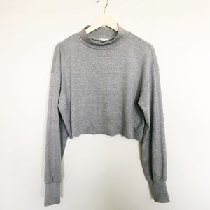 Mock Neck Raw Hem Grey Sweater